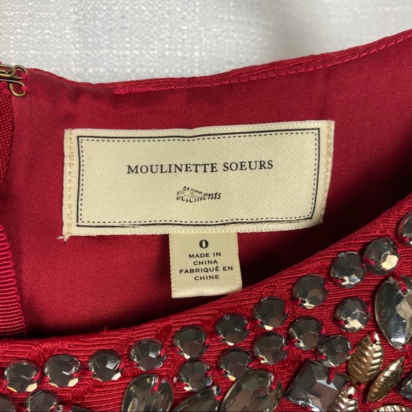 Anthropologie Moulinette Soeurs Red Brocade Embellished Sheath Dress Sz.0 - Picture 7 of 15